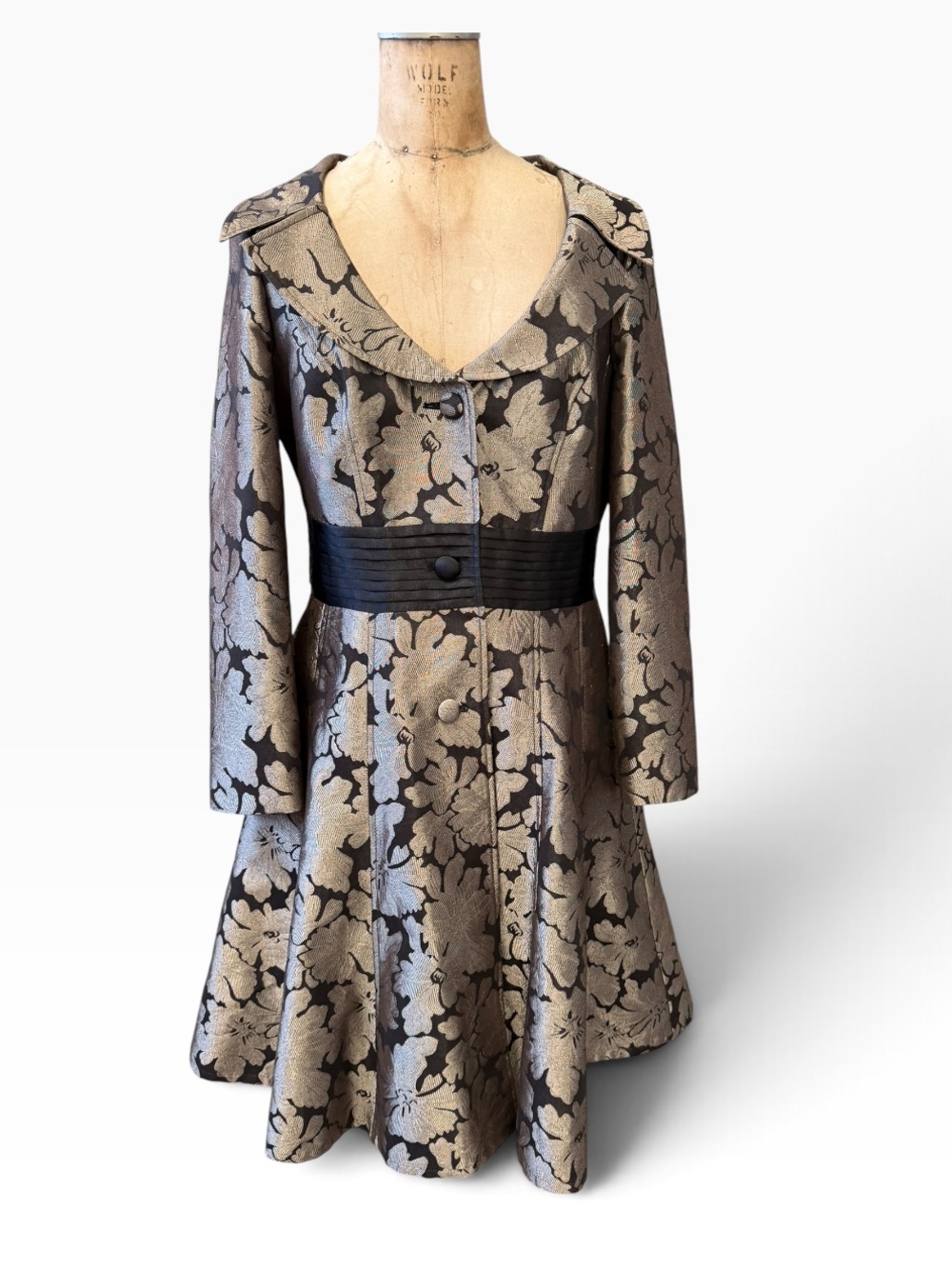 Per Una NWT Metallic Gold and Black Floral Brocade Dress Coat Size US 8/UK 12